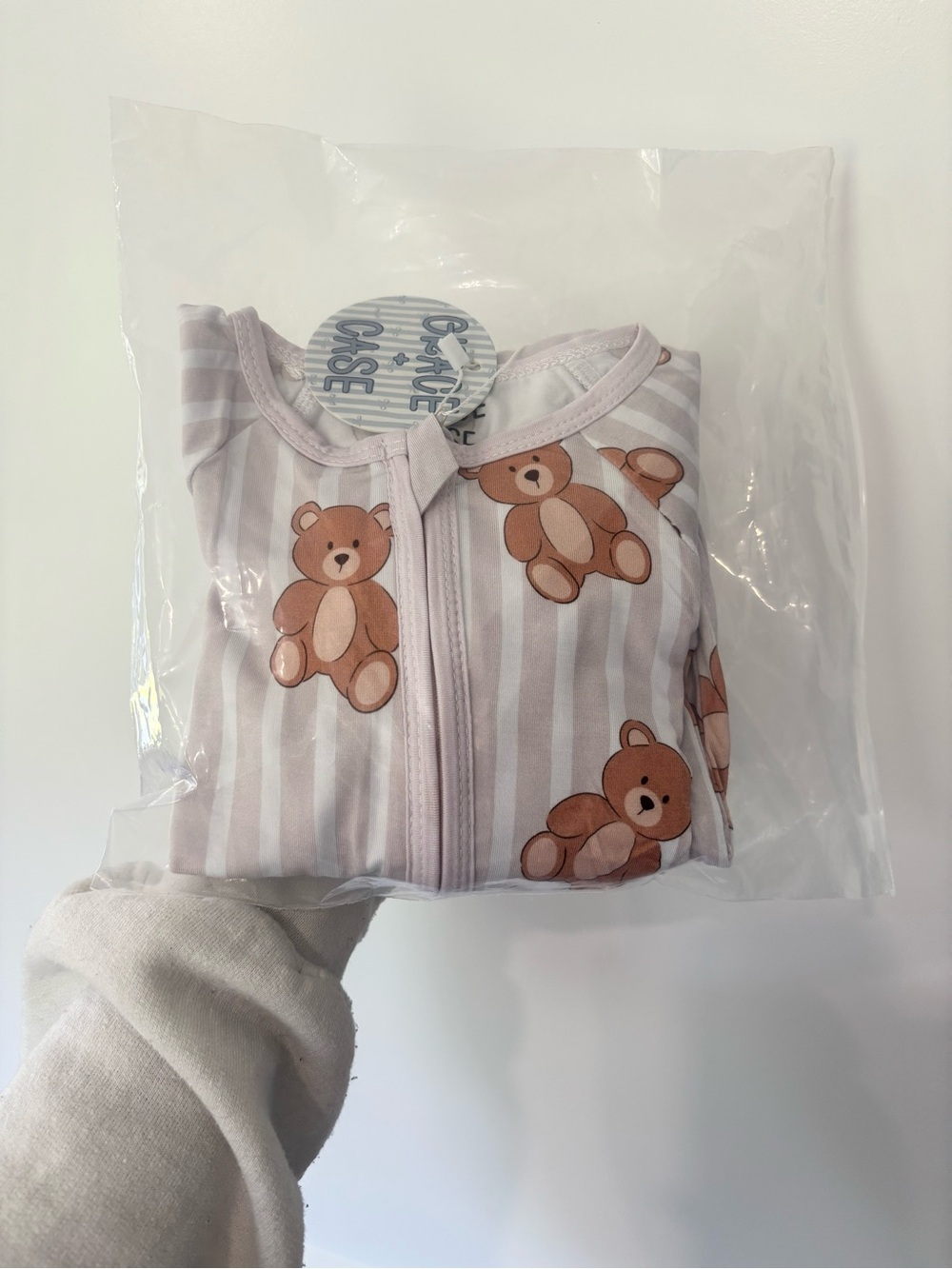 Grace + Case Nude Pink Striped Teddy Bamboo Zippy Pajama 12-18 months New